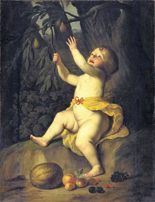 Cherub Picking Fruit, vintage artwork by Gerard van Honthorst, 12x8" (A4) Poster