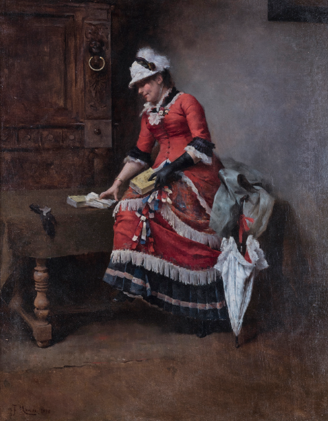 Lady in Interior, vintage artwork by Francisco Miralles Y Gallup, 12x8" (A4) Poster