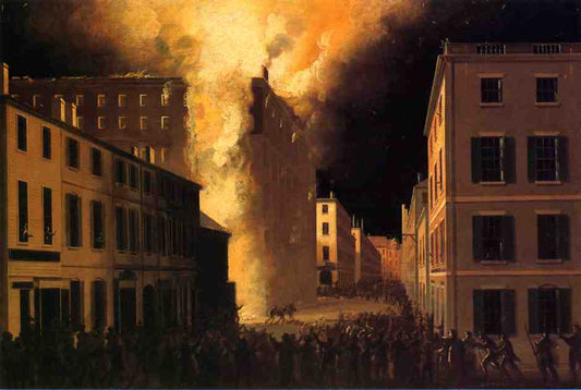 Conflagration of the Exchange Coffee House, Boston, vintage artwork by John Ritto Penniman, 12x8" (A4) Poster