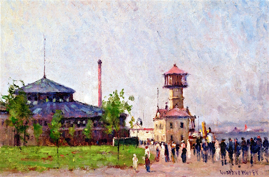 den at Battery Pari with the Fire Boat Tower by Gustav Wolff,A3(16x12")Poster