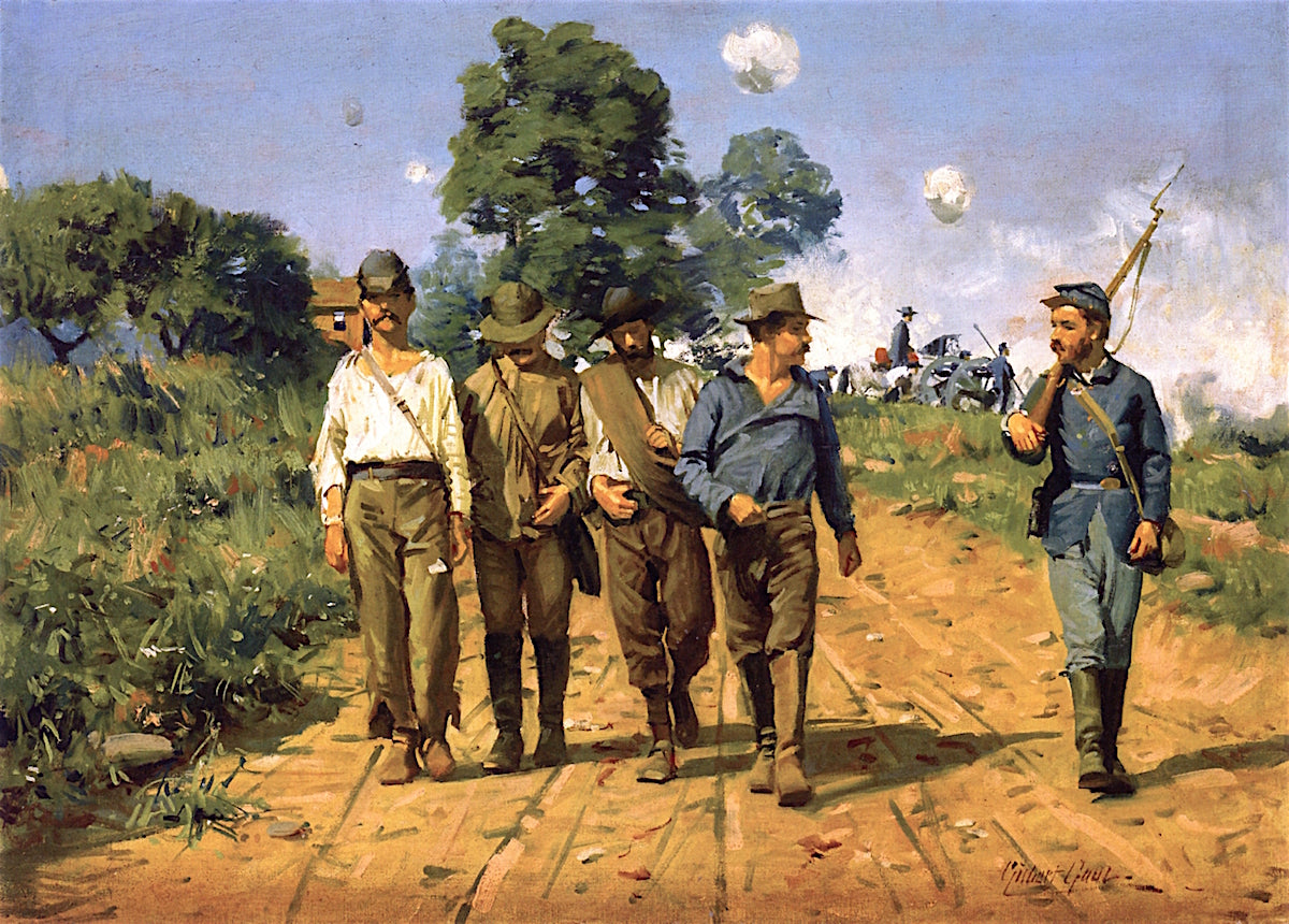 Soldiers Marching on Rutted Lane by William Gilbert Gaul,A3(16x12")Poster