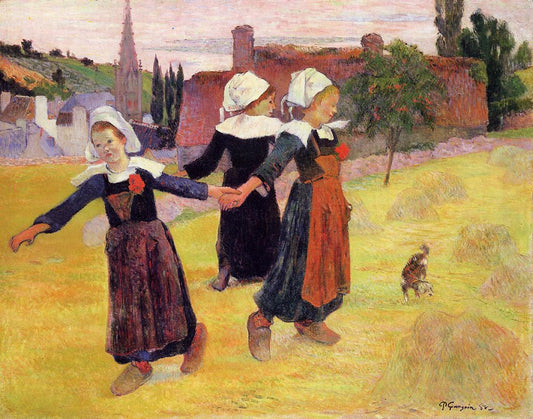 Breton Girls Dancing, vintage artwork by Paul Gauguin, 12x8" (A4) Poster