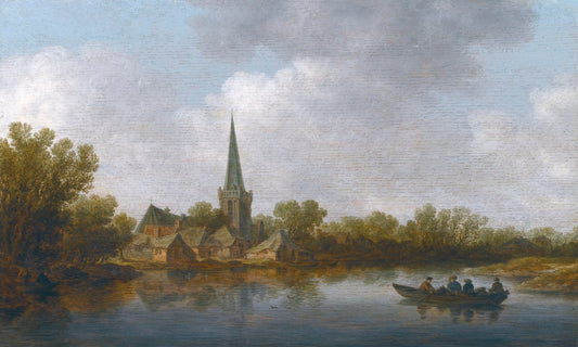 River landscape with a village on the far shore, vintage artwork by Jan van Goyen, 12x8" (A4) Poster
