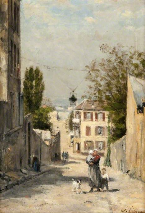 The rue de Norvins, Montmartre, vintage artwork by Stanislas Lepine, 12x8" (A4) Poster