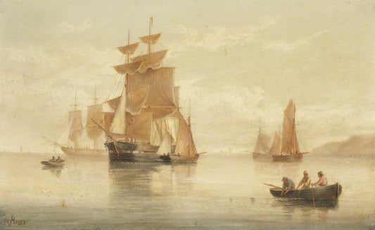 Shipping off Coast:  Fishermen Hauling Nets, vintage artwork by Henry Moore, 12x8" (A4) Poster