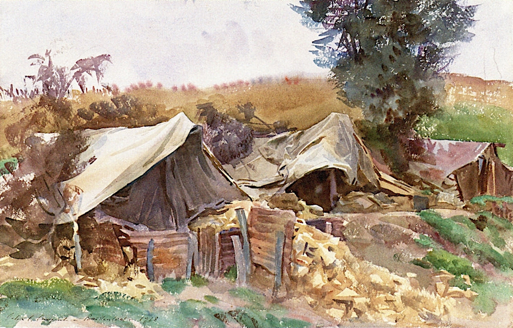 Bailleul, Tents, vintage artwork by John Singer Sargent, 12x8" (A4) Poster