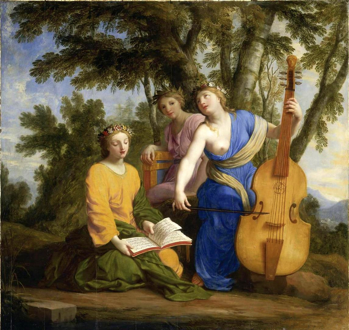 The Muses Melpomene, Erato and Polyhymnia, vintage artwork by Eustache Le Sueur, 12x8" (A4) Poster