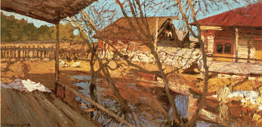 Farm, Vyska, Russia, vintage artwork by Leonard Turzhansky, 12x8" (A4) Poster