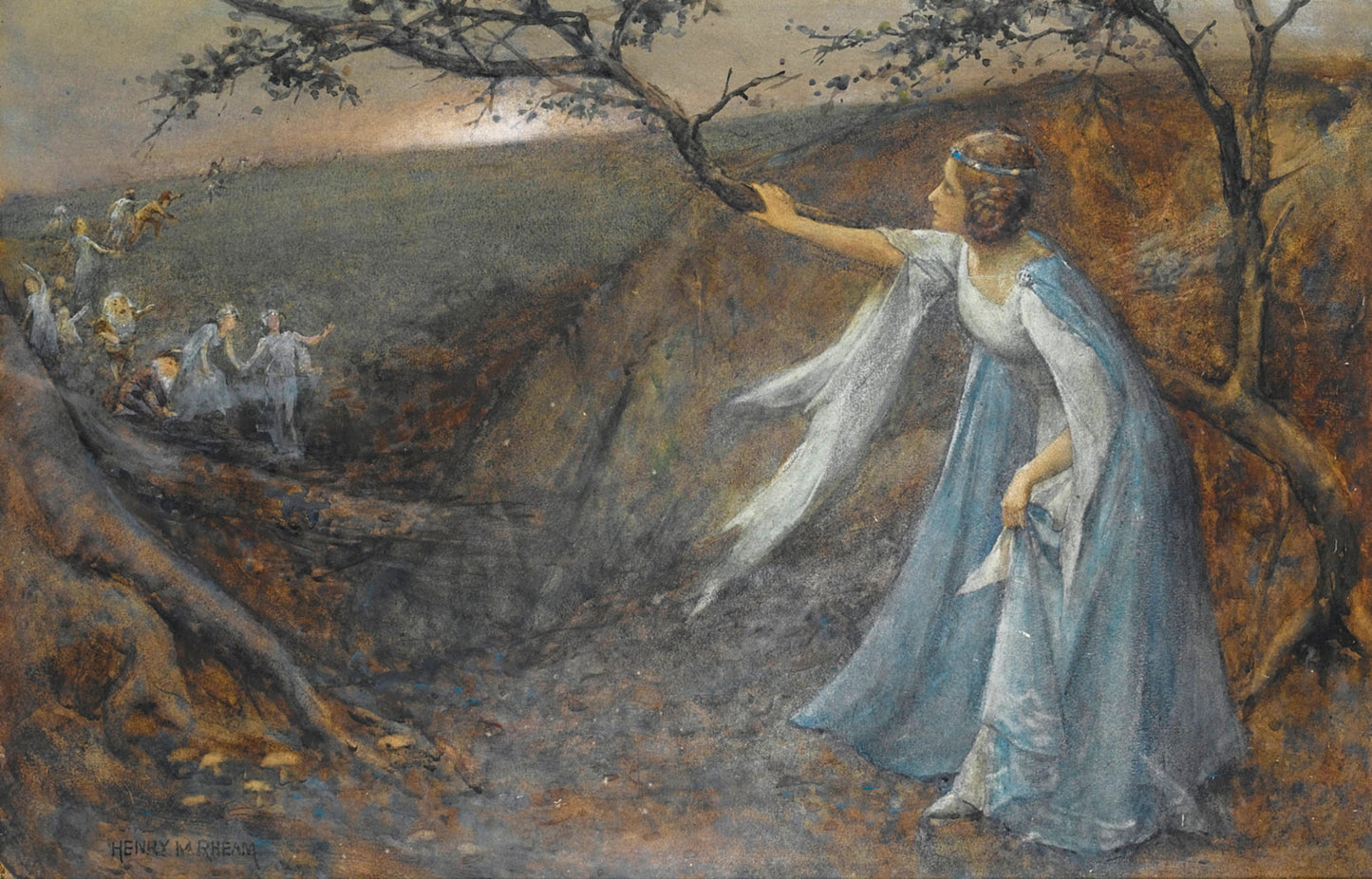 Titania welcoming her fairy bretheren, vintage artwork by Henry Meynell Rheam, 12x8" (A4) Poster