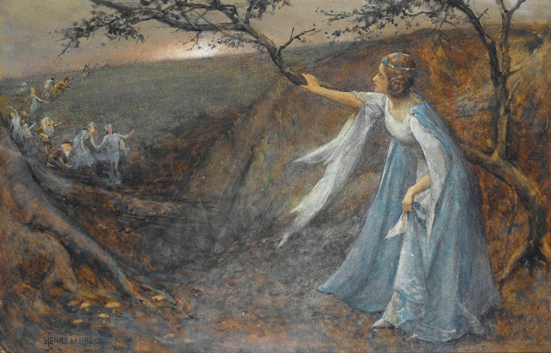 Titania welcoming her fairy bretheren, vintage artwork by Henry Meynell Rheam, 12x8" (A4) Poster