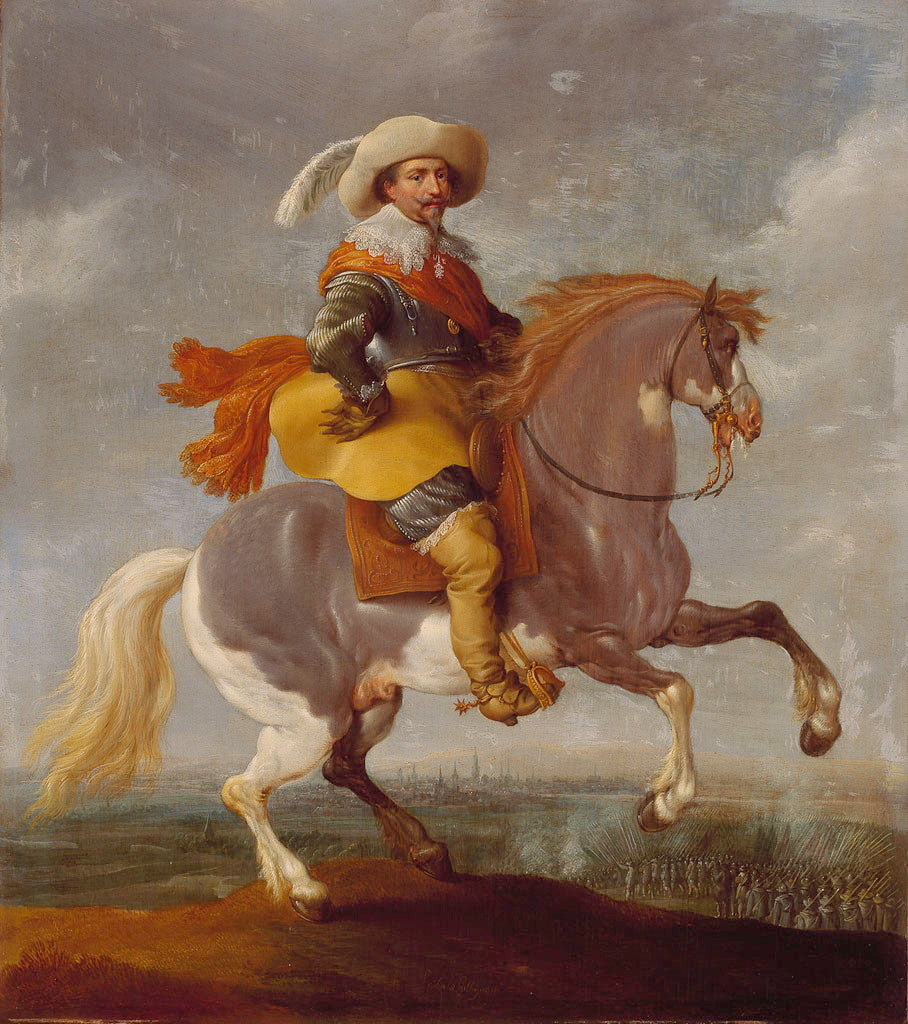 Prince Frederik Hendrik on Horseback with Maastricht in the Background, vintage artwork by Pauwels van Hillegaert, 12x8" (A4) Poster