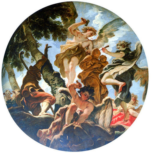 Angels Sculpturing the Statue of Madonna, vintage artwork by Sebastiano Ricci, 12x8" (A4) Poster