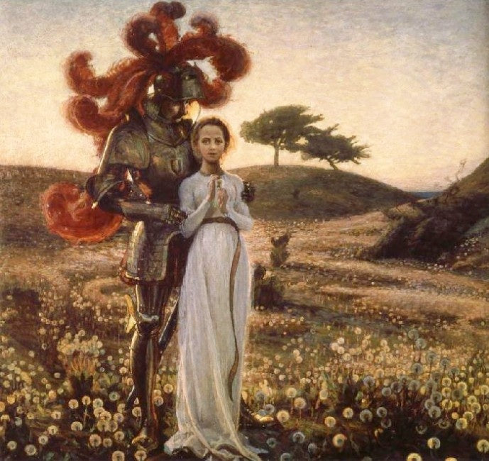 Knight and Virgin, vintage artwork by Richard Bergh, 12x8" (A4) Poster
