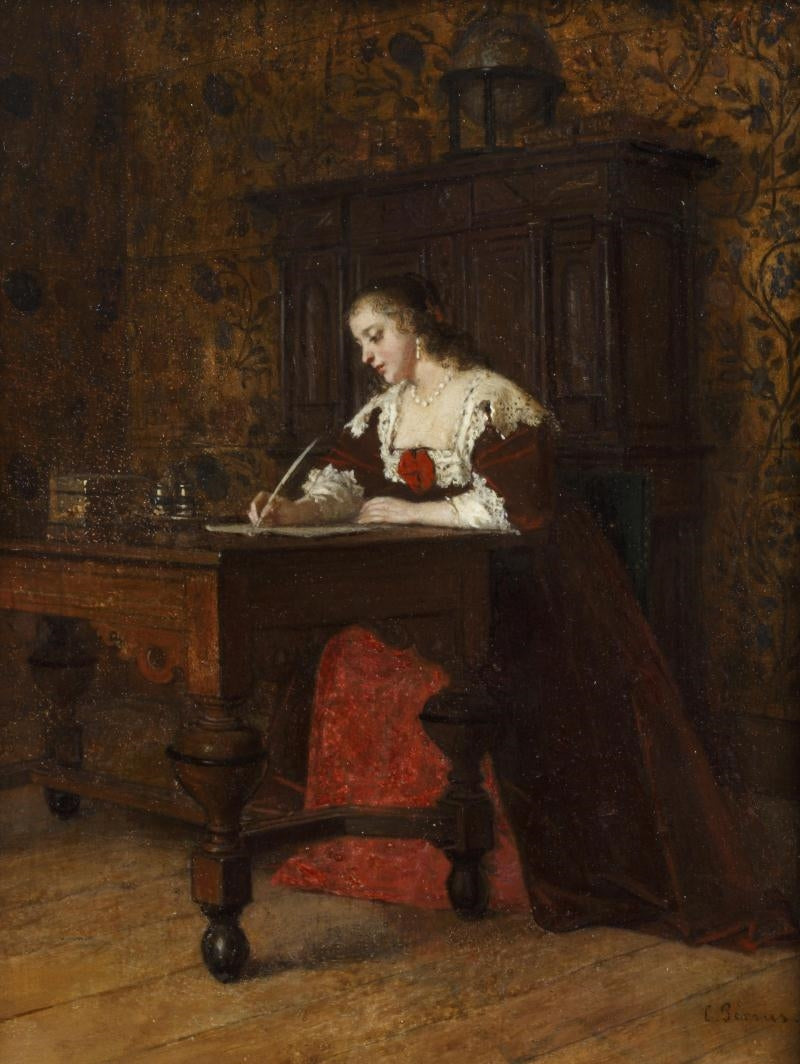 Lady Writing a Letter, vintage artwork by Charles François Pecrus, 12x8" (A4) Poster