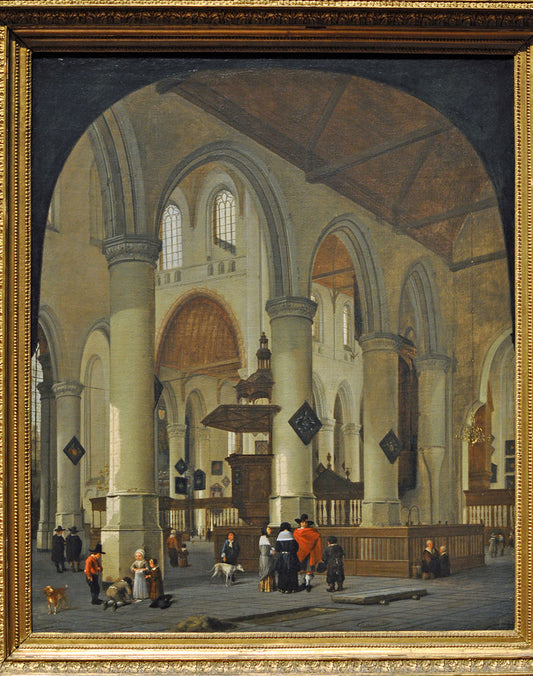 Interior of the Old Church at Delft, vintage artwork by Hendrick Cornelisz van Vliet, 12x8" (A4) Poster