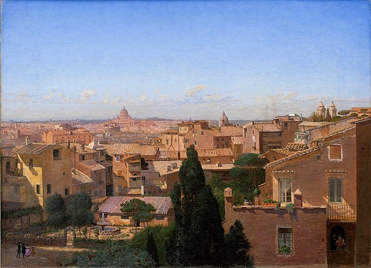 A View of Rome Seen from the Artist's Dwelling, vintage artwork by Hans  Jørgen Hammer, A3 (16x12") Poster Print