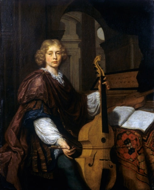 A youth with a viola da gamba, vintage artwork by Jan Verkolje, 12x8" (A4) Poster