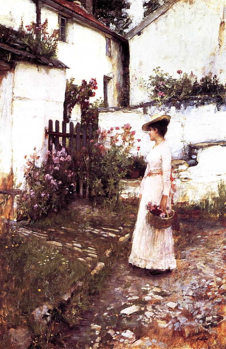 Gathering Flowers in a Devonshire Garden, vintage artwork by John William Waterhouse, 12x8" (A4) Poster
