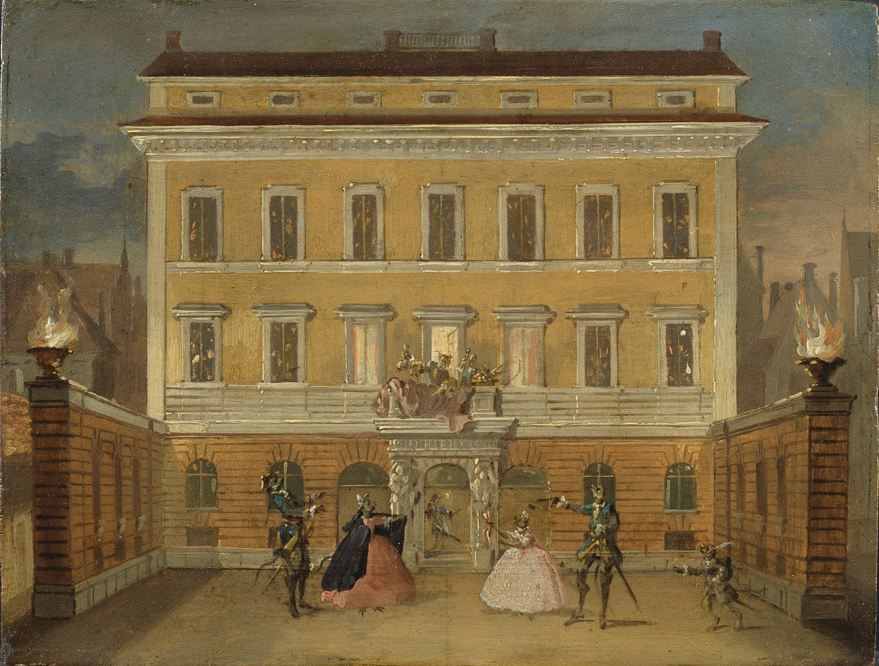 Monkeys Acting in front of the Governor's House, Stockholm, vintage artwork by Johan Pasch, 12x8" (A4) Poster
