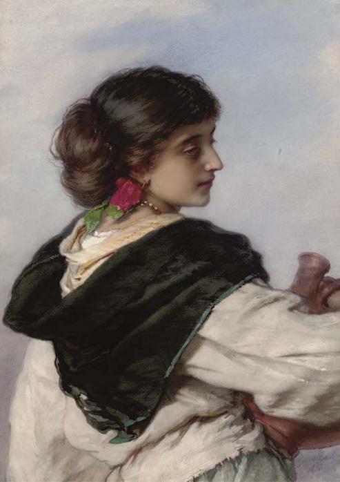 A Young Italian Water Carrier Lost in Thought, vintage artwork by Guido Bach, 12x8" (A4) Poster