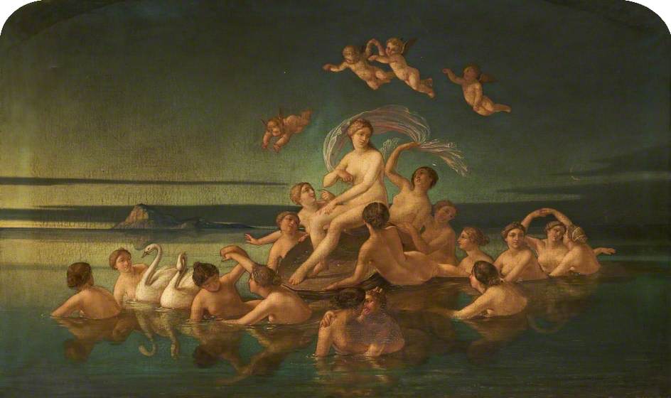 Nymphs, Cherubs and Swans, vintage artwork by Douglas Harvey, A3 (16x12") Poster Print
