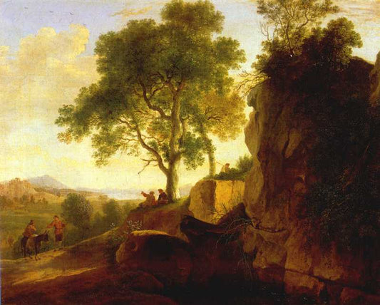 Landscape with Tall Rocks, vintage artwork by Herman van Swanevelt, 12x8" (A4) Poster