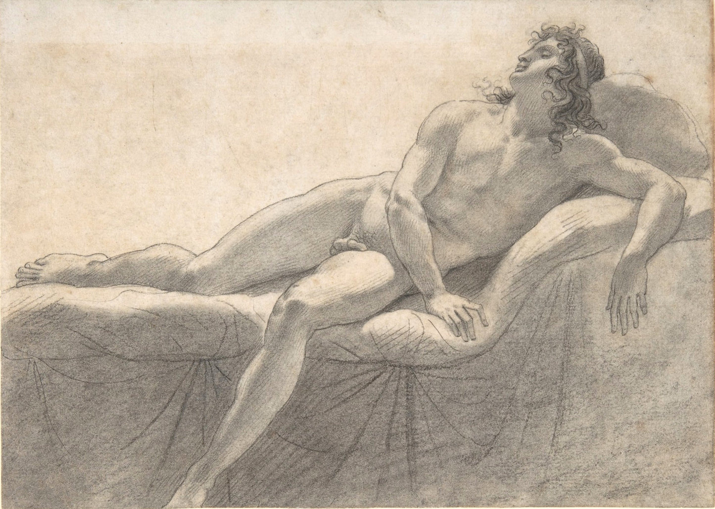 Male Nude Reclining on a Divan, vintage artwork by Anne-Louis Girodet de Roussy-Trioson, 12x8" (A4) Poster