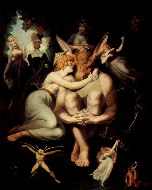 The Elf Queen Titania and labels, the weavers with donkey's head, vintage artwork by Johann Heinrich Füseli, 12x8" (A4) Poster