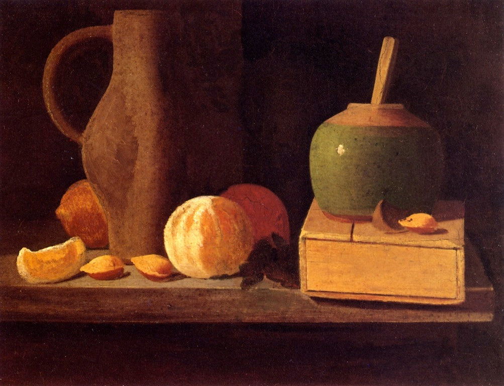 Oranges, Lemons, Nuts, Pitcher and Honey Pot, vintage artwork by John Frederick Peto, 12x8" (A4) Poster