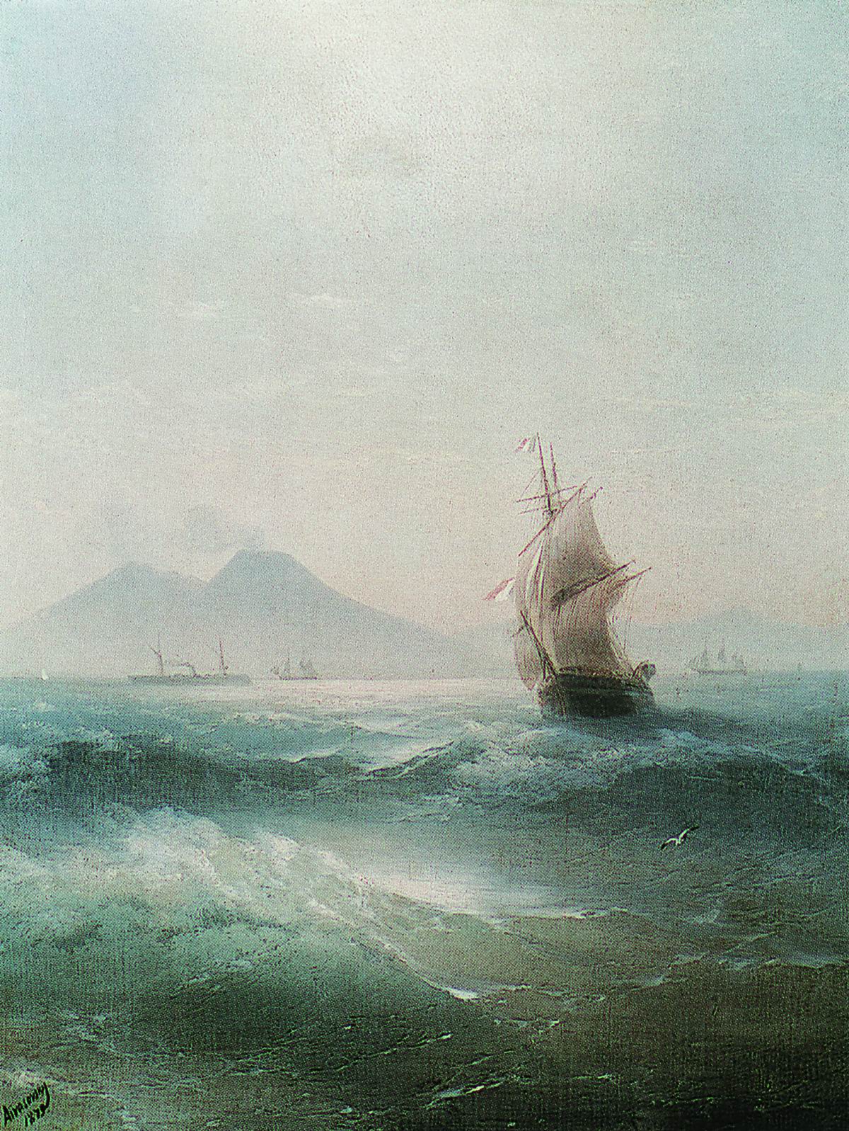 The Bay of Naples, View of Vesuvius, vintage artwork by Ivan Constantinovich Aivazovsky, A3 (16x12") Poster Print