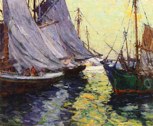 Boats, Gloucester Harbor, vintage artwork by Harry Aiken Vincent, 12x8" (A4) Poster