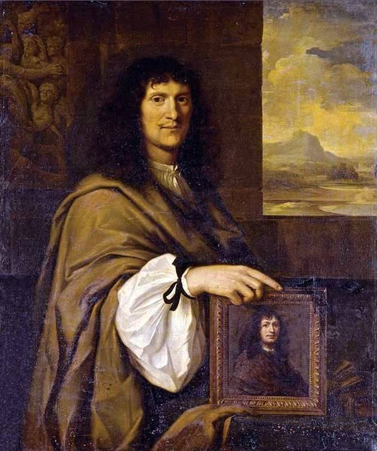 Portrait of a Man Holding a Portrait, vintage artwork by Attributed to Charles-Alphonse Dufresnoy, 12x8" (A4) Poster