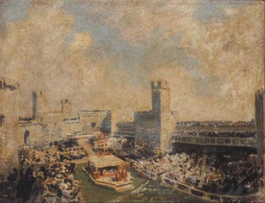 Investiture of the Prince of Wales, George V at Caernavon Castle, vintage artwork by Jacques-Émile Blanche, 12x8" (A4) Poster