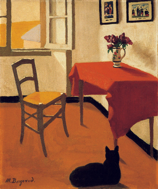 Interior with Cat, vintage artwork by Marius Borgeaud, 12x8" (A4) Poster