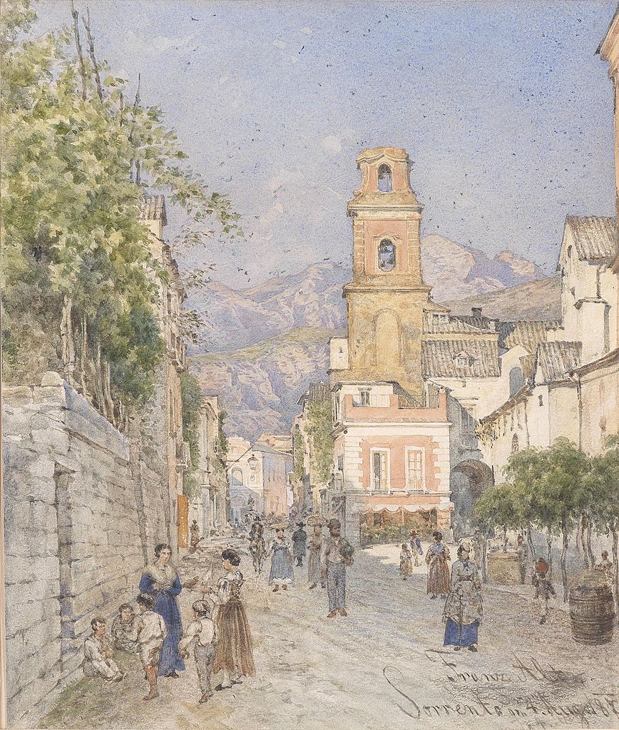 Street in Sorrento, Italy, vintage artwork by Franz von Alt, A3 (16x12") Poster Print