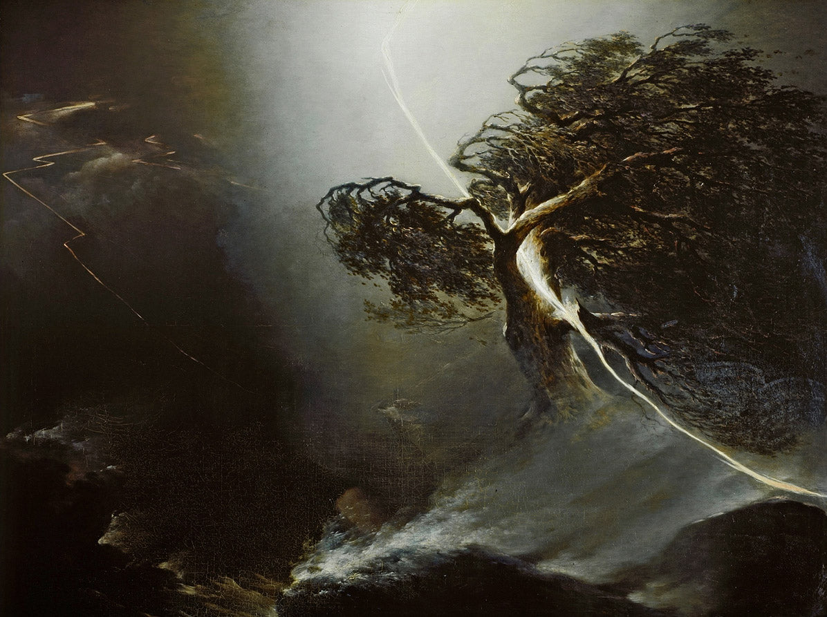 Oak Tree Hit by  Lightining, vintage artwork by Maxim Voroby ov, 12x8" (A4) Poster
