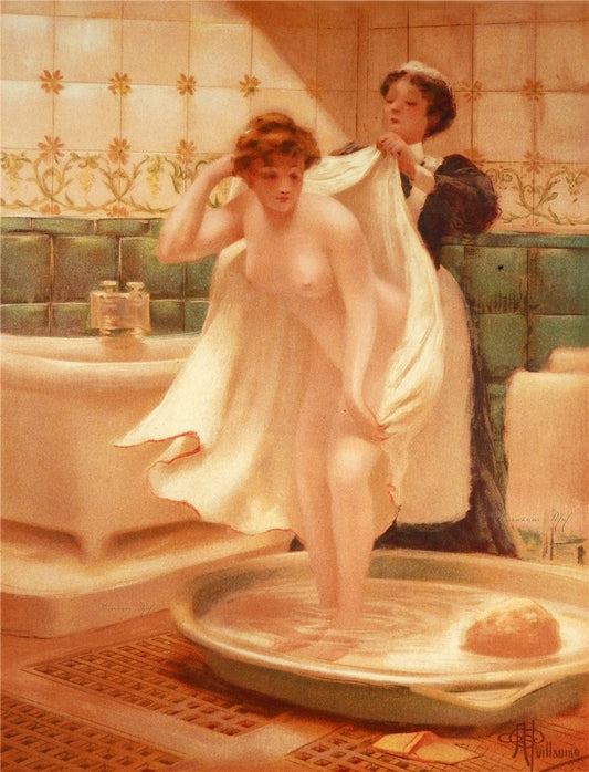 La sortie du bain, vintage artwork by Albert Guillaume, 12x8" (A4) Poster
