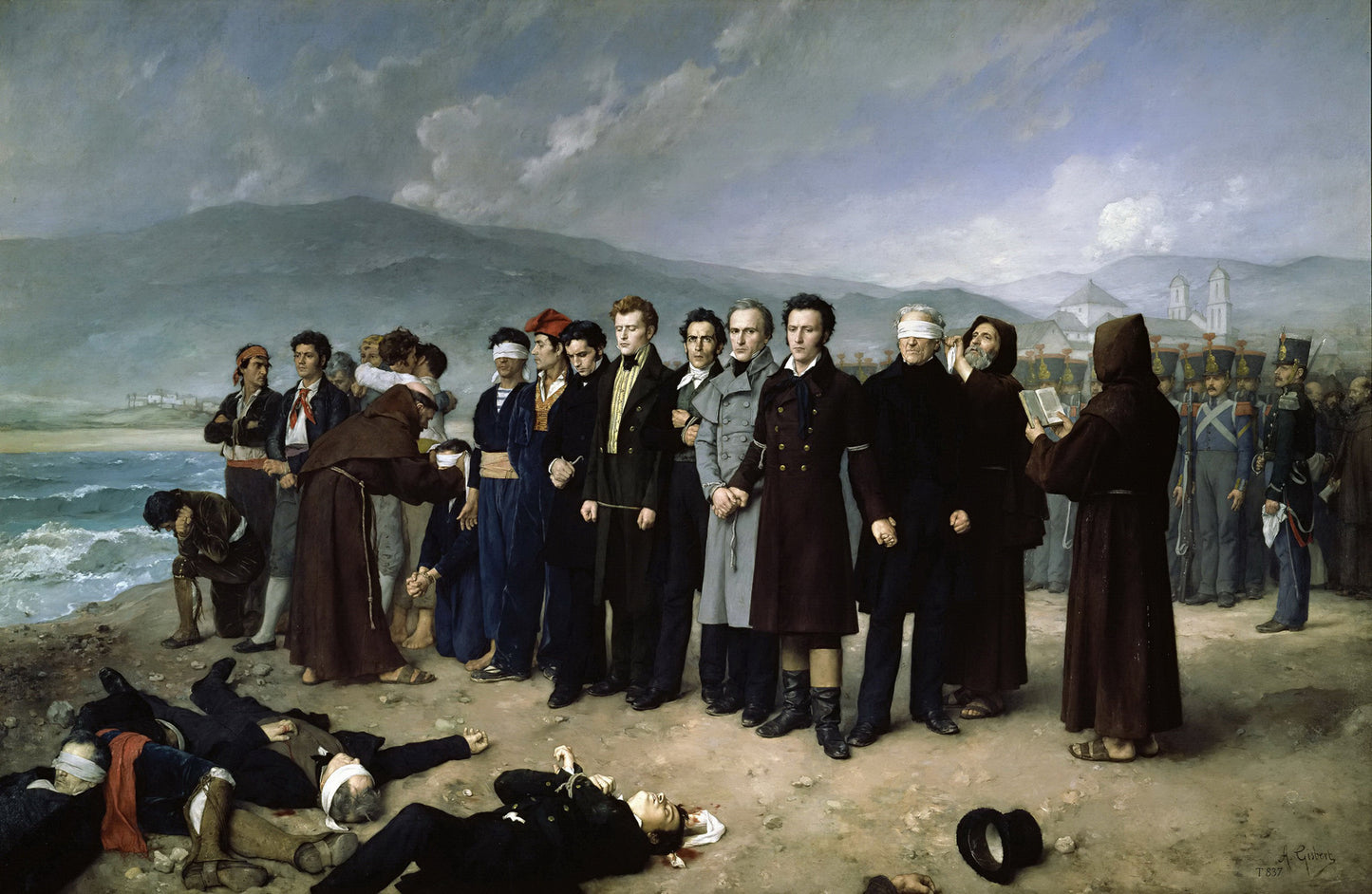 Execution of Torrijos and His Companions on the Beaches of Malaga, vintage artwork by Antonio Gisbert Perez, 12x8" (A4) Poster