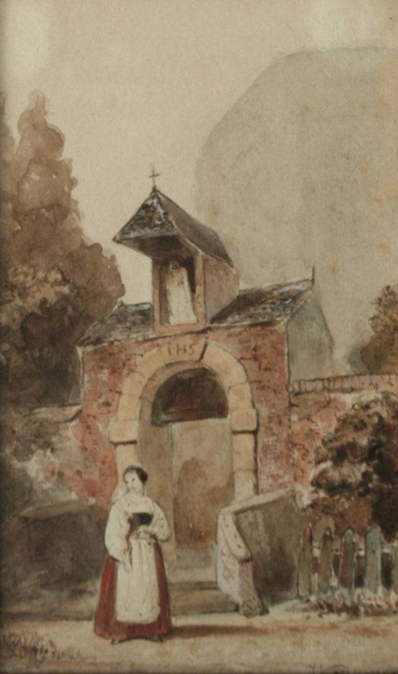 Italian Woman near a Chapel, vintage artwork by Jan Adam Kruseman, A3 (16x12") Poster Print