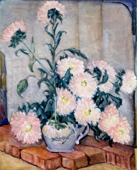 Still Life with Dahlias, vintage artwork by Rinaldo Cuneo, 12x8" (A4) Poster