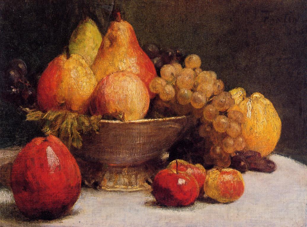 Bowl of Fruit, vintage artwork by Henri Fantin-Latour, 12x8" (A4) Poster