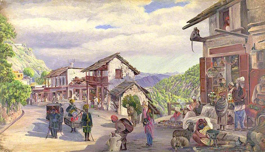 The Bazaar Musoori, 8th May 1878, vintage artwork by Marianne North, 12x8" (A4) Poster