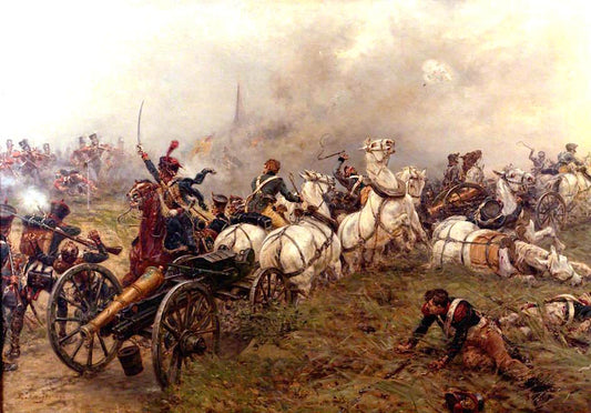 The Capture of a French Battery by  the 52nd Regiment at Waterloo, vintage artwork by Ernest Crofts, 12x8" (A4) Poster