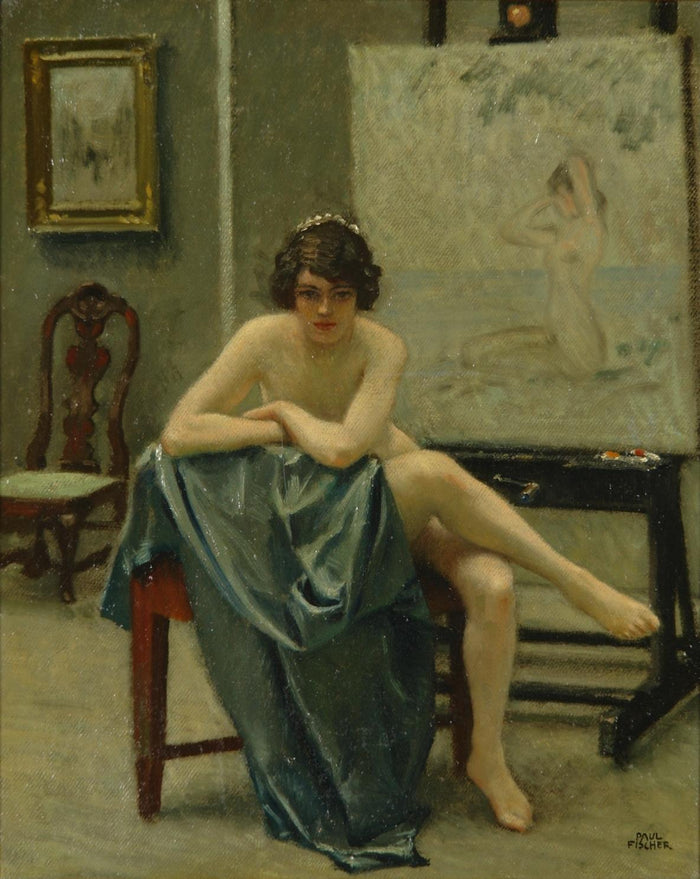 Seated model in the artist's studio by Paul-Gustave Fischer,A3(16x12
