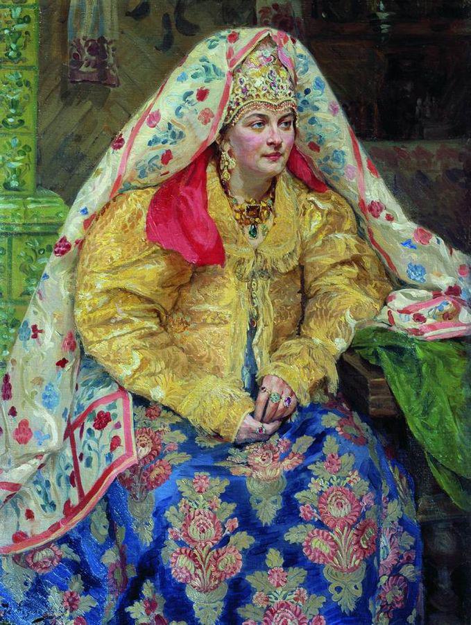 Girl in a Russian Costume, vintage artwork by Ivan Kulikov, 12x8" (A4) Poster