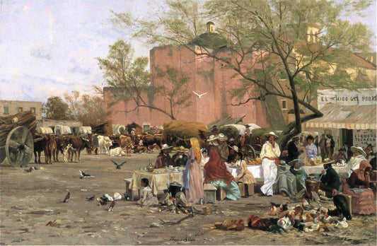 The Market Plaza, San Antonio, vintage artwork by Thomas Allen, 12x8" (A4) Poster