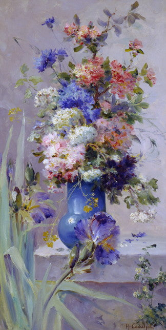 Summer Flowers with Japanese Iris, vintage artwork by Eugene Henri Cauchois, 12x8" (A4) Poster
