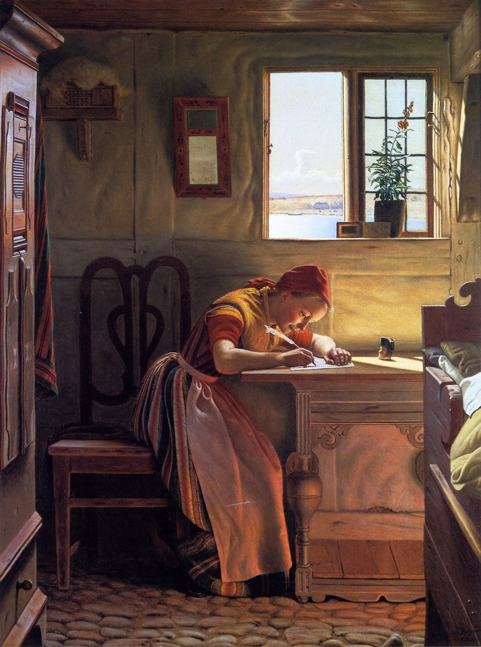 Young Girl Writing, vintage artwork by Christen Dalsgaard, 12x8" (A4) Poster