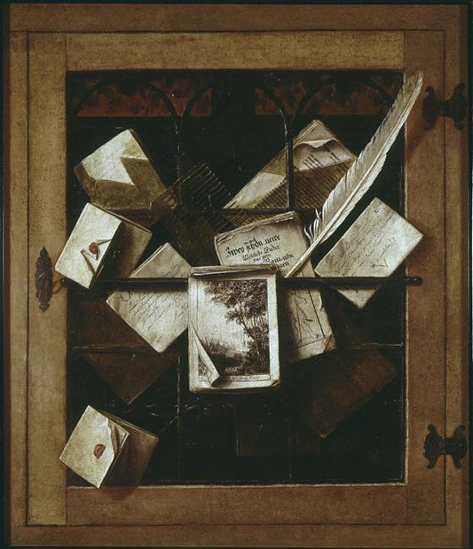 Trompe l'oeil :au carnet de dessin, vintage artwork by Cornelis Norbertus Gysbrechts, 12x8" (A4) Poster