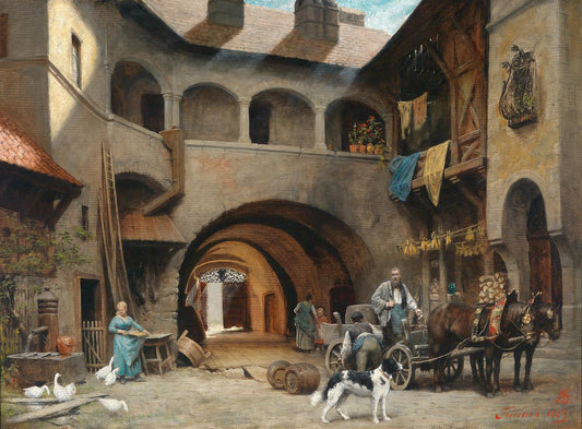 Old Farm in Friesach, vintage artwork by Friedrich Alois Schönn, 12x8" (A4) Poster